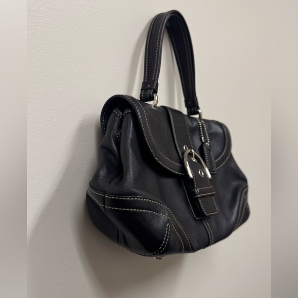 Coach Vintage Soho Black Leather Shoulder Bag with Silver Accents - Picture 2 of 10